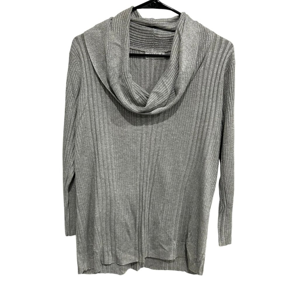Joseph A. Womens Ribbed Cowl Neck Sweater Silver Gray